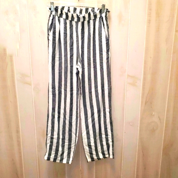 AMERICAN Eagle Wide Leg PaperBag Striped Pants w/ Pockets! - Picture 1 of 12